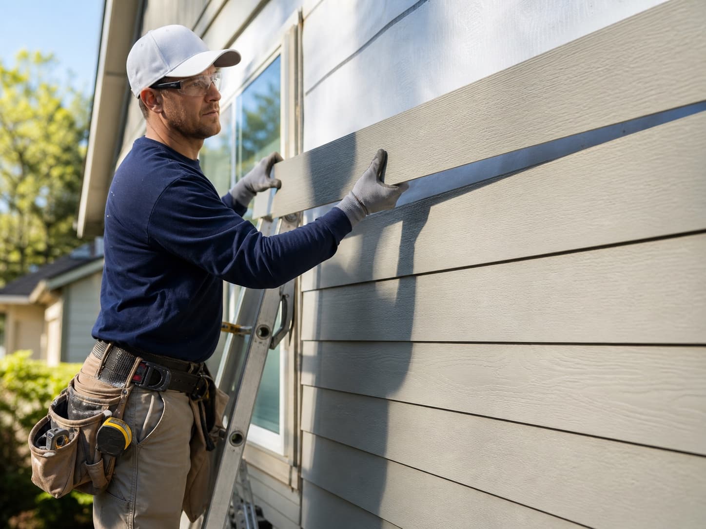 Exterior contractors installing new siding on a home