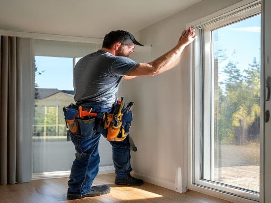 An installer fitting a new energy-efficient window