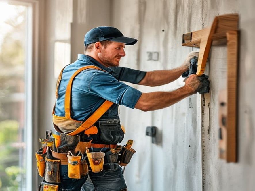 A handyman making a home repair with tools